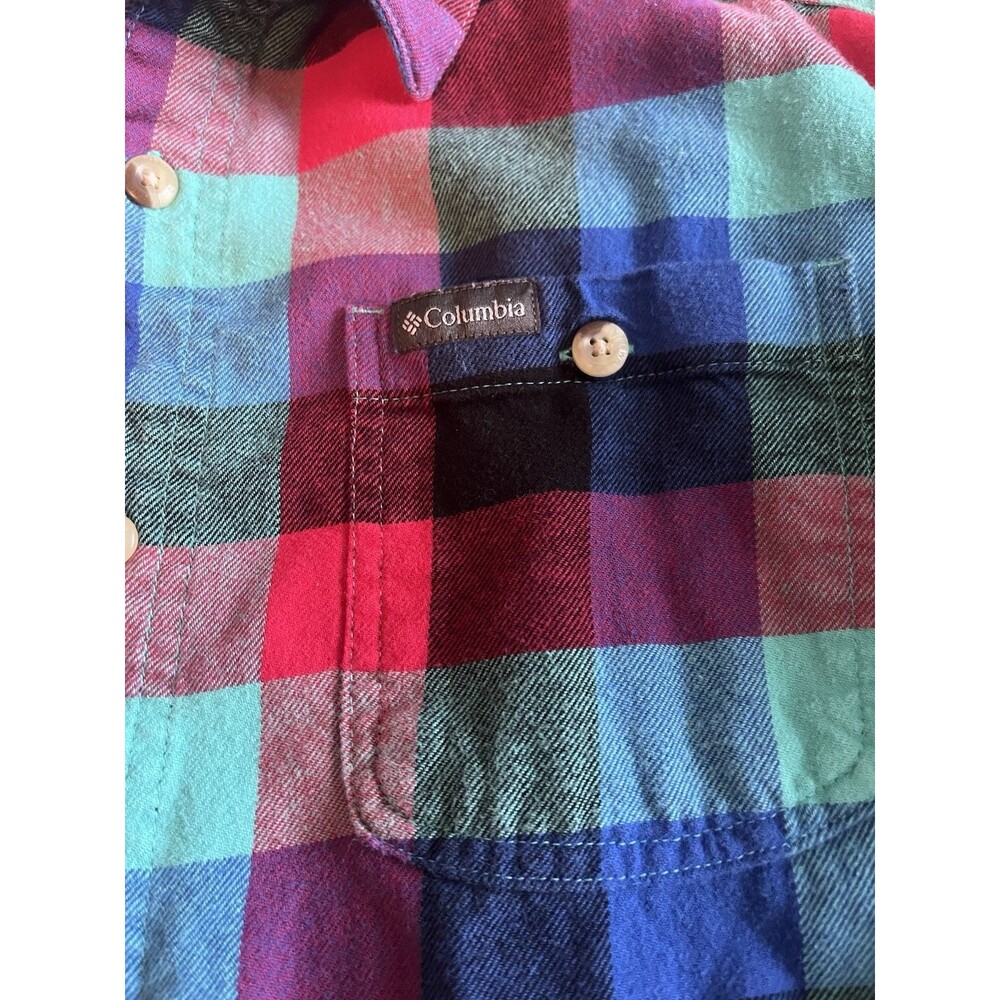 Columbia Cornell Woods Bright Aqua Buffalo Check Button Down Flannel Shirt L - Picture 4 of 12